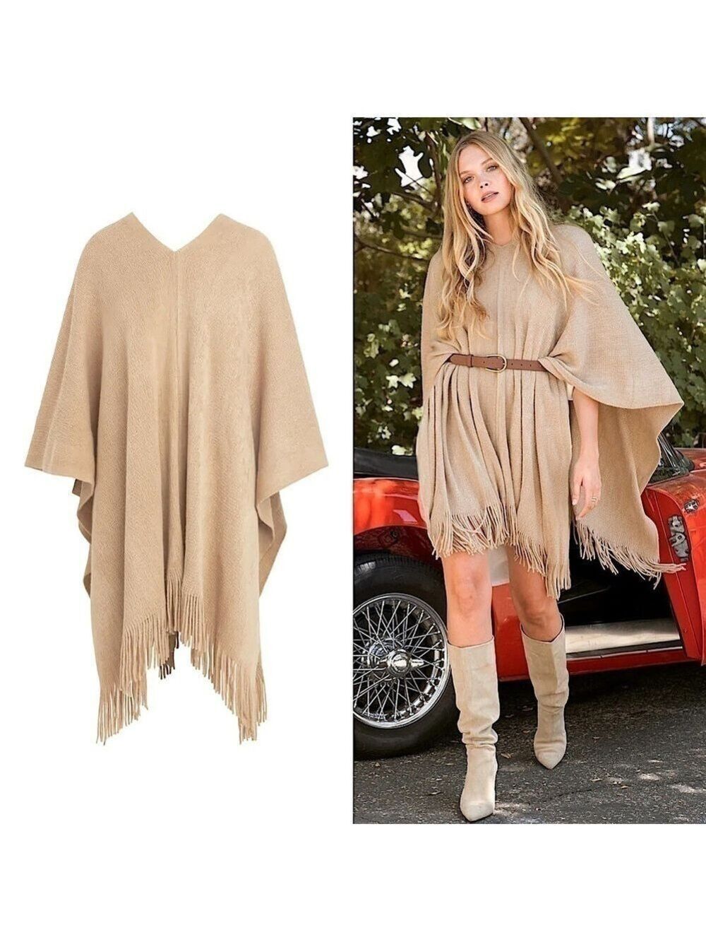 Shiraleah Rowan Camel Fringe Poncho One Size NWT Curateur Rachel Zoe